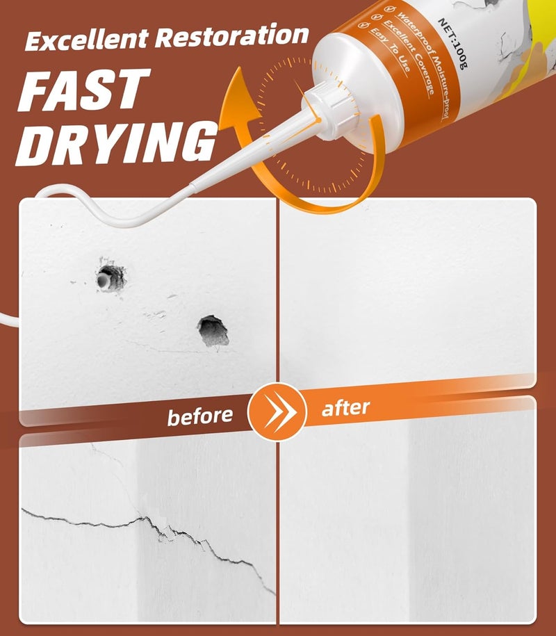 NINGOO Drywall Repair Kit,Wall Patch Repair Kit,2 Pack Wall Patching Agent,Simple Filling of Wall Holes & Efficient Crack Repair, Plaster Wall Repair,Apartment Friendly - Image 4